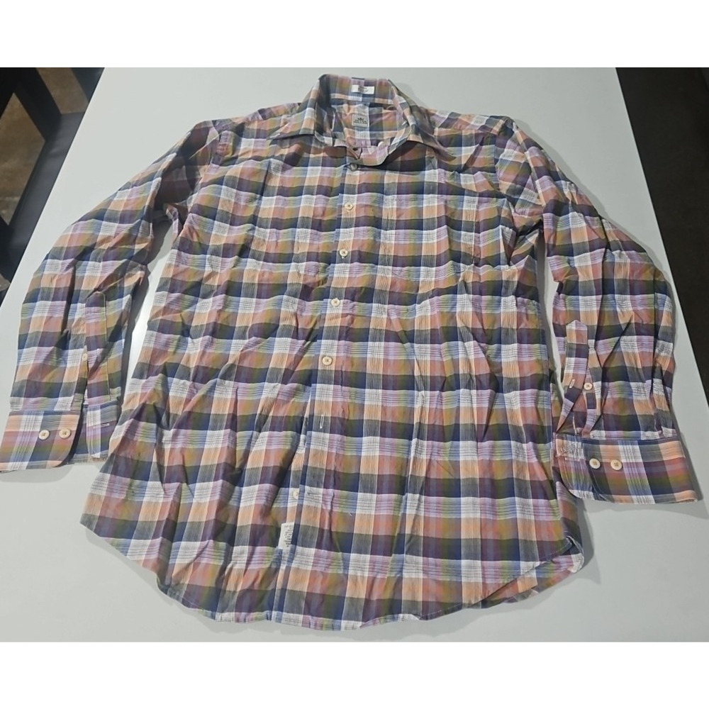 Peter Millar Spread Collar Plaid Long Sleeve Button Down - Mens Med 100% Cotton